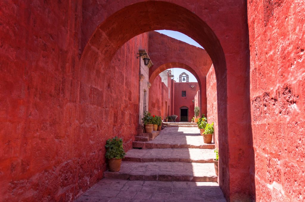 Sevilla street, inside the Santa Catalina monastery of Arequipa, Peru.