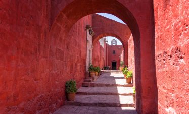 Sevilla street, inside the Santa Catalina monastery of Arequipa, Peru.