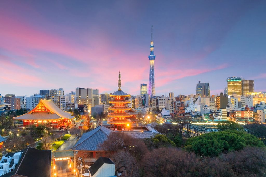 View of Tokyo skyline at sunset